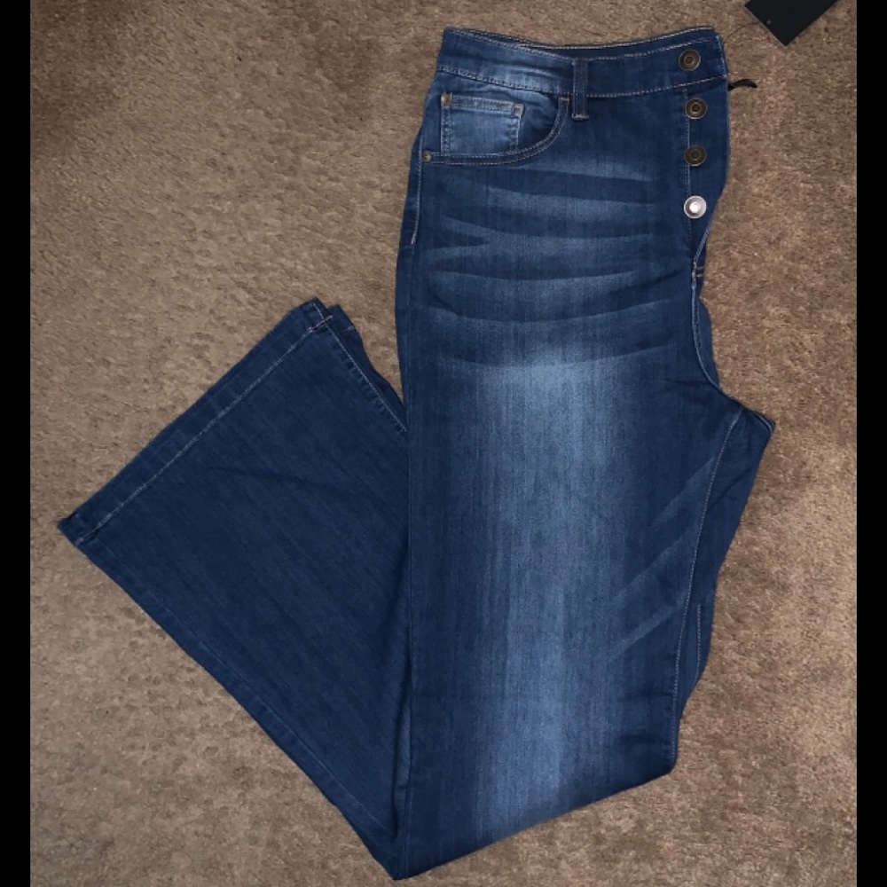 Wide leg button up flare jeans